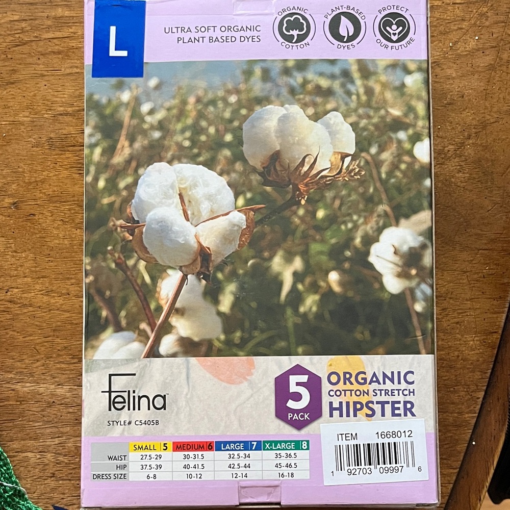 Felina 5-Pack Organic Cotton Hipster in Gray, Black, Cream, Pink, Sage - Picture 2 of 2